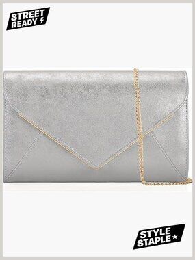 Evening Envelope Clutch Purse Foldover Womens Handbag Prom Party Silver